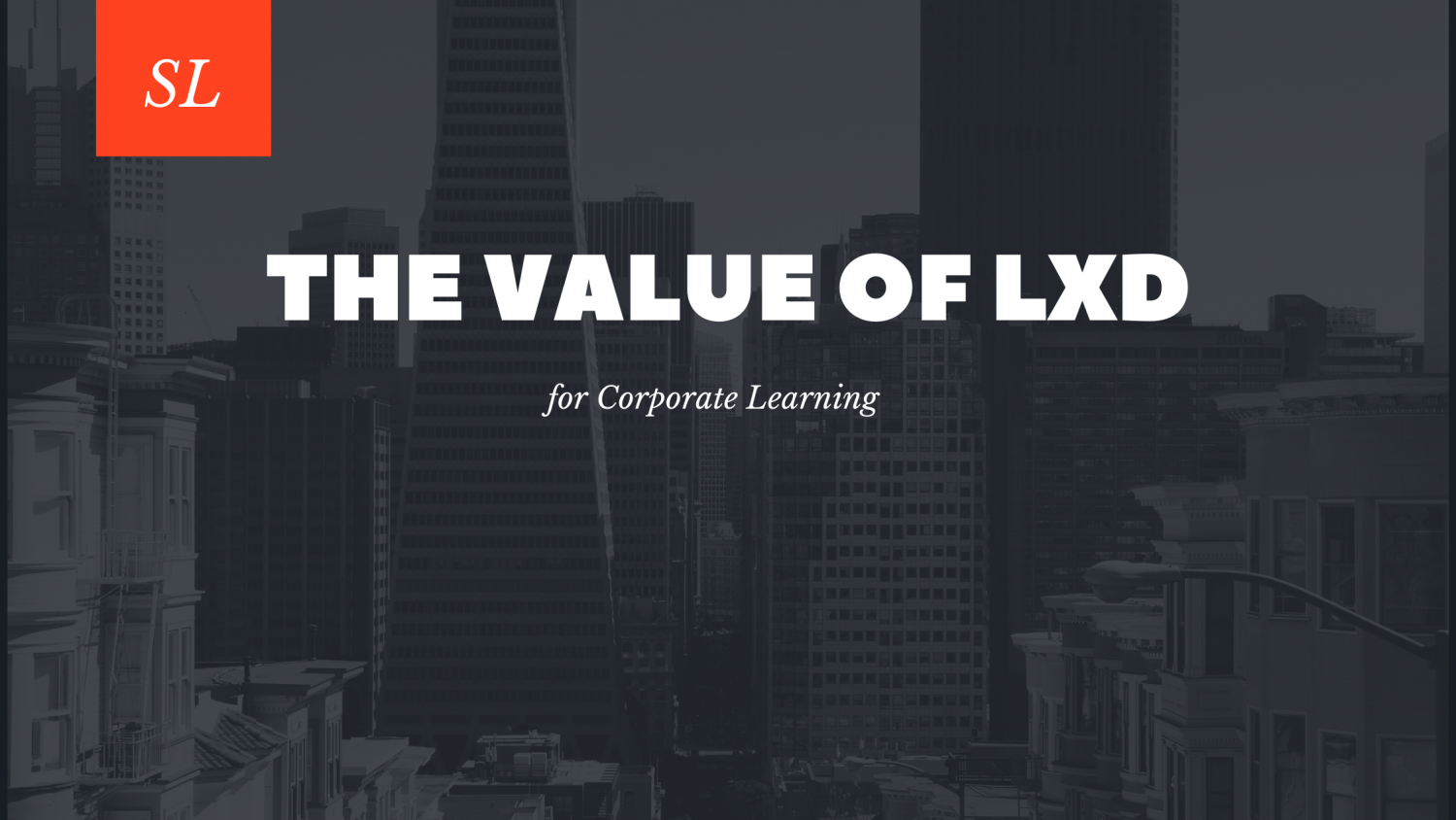 background of a city skyline with white letters on foreground