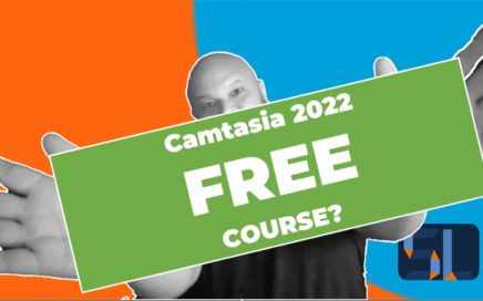 man holding sign announcing free Camtasia 2022 course