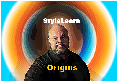 bald man wearing black shirt in colorful background