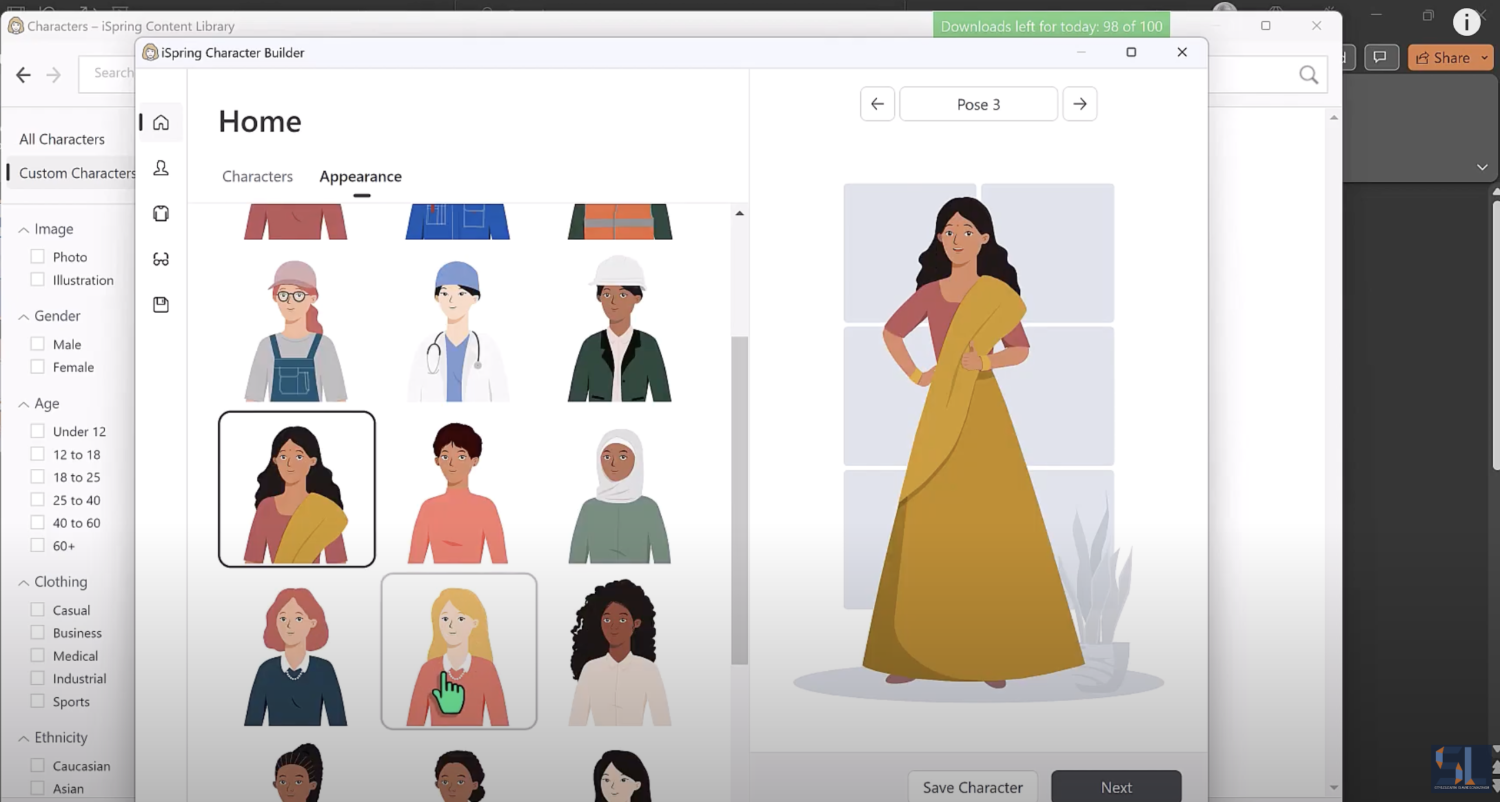 various diverse characters shown in the iSpring character builder